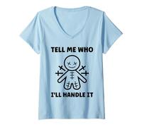 Femme Halloween Funny Quote Tell me Who Voodoo Doll T-Shirt avec Col en V