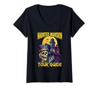 Femme Halloween Hanted Mansion Tour Guide Carneval Fasching T-Shirt avec Col en V