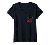 Femme Halloween Horror Nights Raven Logo & Never Go Alone 2 Sided T-Shirt avec Col en V