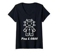 Femme Halloween Horror pins and Chill Funny Voodoo Doll T-Shirt avec Col en V