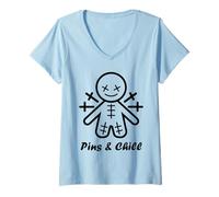 Femme Halloween Horror pins and Chill Funny Voodoo Doll T-Shirt avec Col en V