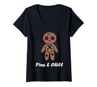 Femme Halloween Horror pins and Chill Funny Voodoo Doll T-Shirt avec Col en V