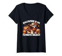 Femme Halloween is My Favorite Holiday Graphic for Shih Tzu Mom T-Shirt avec Col en V