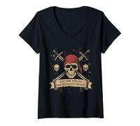 Femme Halloween : Laissons Les manigances des Pirates Commencer ! - Skull Pirates T-Shirt avec Col en V