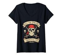 Femme Halloween : Laissons Les manigances des Pirates Commencer ! - Skull Pirates T-Shirt avec Col en V