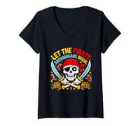 Femme Halloween : Laissons Les manigances des Pirates Commencer ! - Skull Pirates T-Shirt avec Col en V