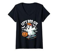Femme Halloween Lets Boogie Fantôme Drôle Effrayant T-Shirt avec Col en V