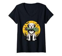 Femme Halloween Lune Zombie Great Pyrenees Pyrenean Mountain Dog T-Shirt avec Col en V