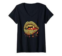Femme Halloween Mandala Art Lèvres Vampire Crocs T-Shirt avec Col en V