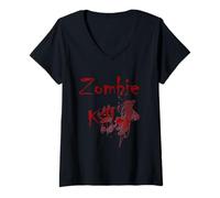 Femme Halloween Party Effrayant Horreur Main Apocalypse Zombie Hunter T-Shirt avec Col en V