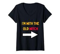 Femme Halloween pour Hommes, Je suis avec la Vieille sorcière T-Shirt avec Col en V