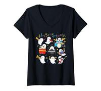 Femme Halloween Professeur de Musique fantôme Jouant des Instruments de Musique T-Shirt avec Col en V