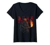 Femme Halloween Pumpkin Ops Burn It All Citrouille Militaire T-Shirt avec Col en V