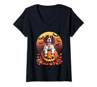 Femme Halloween Retro English Springer Spaniel T-Shirt avec Col en V