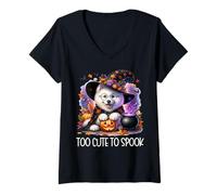 Femme Halloween Samoyed Puppy is Too Cute to Spook for Witch T-Shirt avec Col en V