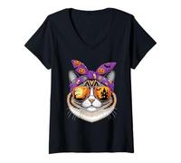 Femme Halloween Snowshoe Cat Bandana Snowshoes T-Shirt avec Col en V