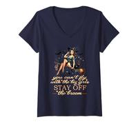 Femme Halloween Sorcière drôle Fly with The Big Girls Pin Up Satire T-Shirt avec Col en V