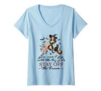 Femme Halloween Sorcière drôle Fly with The Big Girls Pin Up Satire T-Shirt avec Col en V