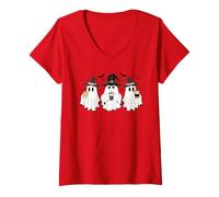 Femme Halloween Sorcière Mignon Café Fantômes T-Shirt avec Col en V