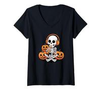 Femme Halloween Squelette Piccolo T-Shirt avec Col en V