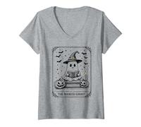 Femme Halloween The Booked Ghost Tarot, Jolie sorcière T-Shirt avec Col en V