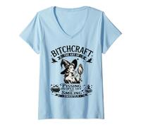 Femme Halloween Vintage Witchcraft Pin Up Girl Funny T-Shirt avec Col en V