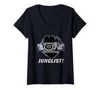 Femme Halloween Ware Costume de Loup Larme et Basse Rave Junglist T-Shirt avec Col en V