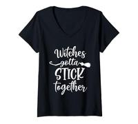 Femme Halloween Witch Group Costumes Witches Gotta Stick Together T-Shirt avec Col en V