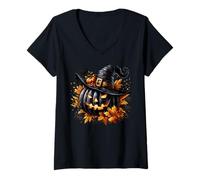 Femme Halloween Witch Pumpkin for Women Jack O Lantern for Witches T-Shirt avec Col en V
