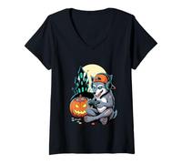 Femme Halloween Zombie Loup Gamer Château Hanté Vidéo Gaming T-Shirt avec Col en V