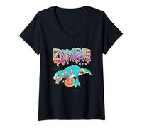 Femme Halloween Zombie Rex T-Shirt avec Col en V