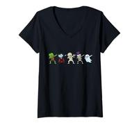 Femme Halloween Zombie Vampire Fantôme Squelette Momie Dab Pose T-Shirt avec Col en V