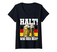 Femme Halt Who Goes Bier Drapeau Allemand Humoristique Bière Humour T-Shirt avec Col en V