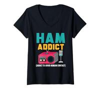 Femme Ham Addict Radio Radio Transmission Ham Radio T-Shirt avec Col en V