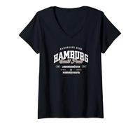 Femme Hambourg Hambourg Quartier Port Ponts de débarquement de St Pauli T-Shirt avec Col en V