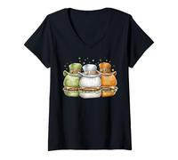 Femme Hamburger Cheeseburger Leprechaun Trèfle Jour de la Saint-Patrick T-Shirt avec Col en V