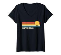 Femme Hampton Roads Virginia Design rétro Coucher de Soleil T-Shirt avec Col en V