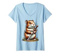 Femme Hamster avec épée guerrier courageux T-Shirt avec Col en V
