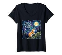 Femme Hamster Howling at The Moon Night Sky Animal Art T-Shirt avec Col en V