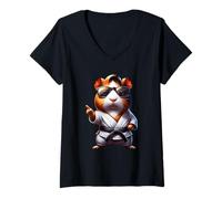 Femme Hamster Karate Cool En Kimono Avec Lunettes T-Shirt avec Col en V