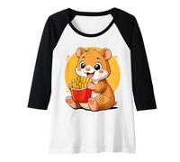 Femme Hamster Mangeant des Frites drôle Kawaii Animal Food Lover Manche Raglan