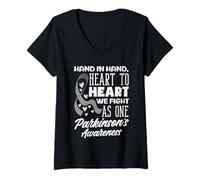 Femme Hand Heart We Fight As One Parkinson 's Awareness T-Shirt avec Col en V