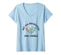 Femme Handicaps cachés, Soutien Visible : Sensibilisation T-Shirt avec Col en V