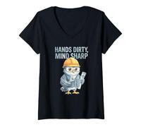 Femme Hands Dirty, Mind Sharp Engineer Humour Dirty Funny Owl T-Shirt avec Col en V