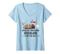 Femme Hands Off Groenland n'est Pas à Vendre Danemark Animal Flag T-Shirt avec Col en V