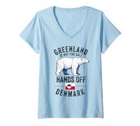 Femme Hands Off Groenland n'est Pas à Vendre Danemark Flag Bear T-Shirt avec Col en V