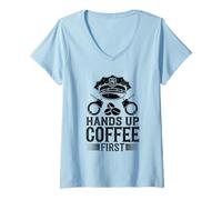 Femme Hands Up Coffee, premier officier de police, département de police T-Shirt avec Col en V