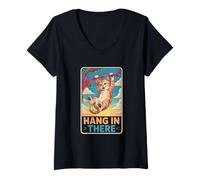Femme Hang I n There Chat suspendu sur une branche d'arbre Animaux Humour T-Shirt avec Col en V