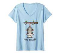 Femme Hang in There Opossum Sarcastique Animal Amusant démotivant T-Shirt avec Col en V