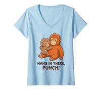 Femme Hang in There Punch Cute Orang-outan and Monkey T-Shirt avec Col en V